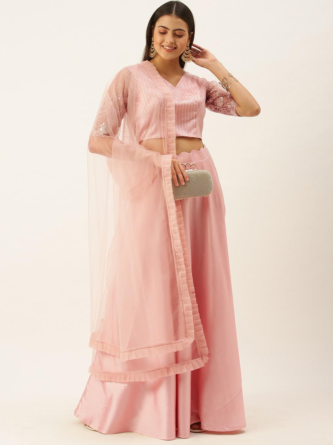 ethnovog pink embellished sequinned made to measure lehenga  blouse with dupatta