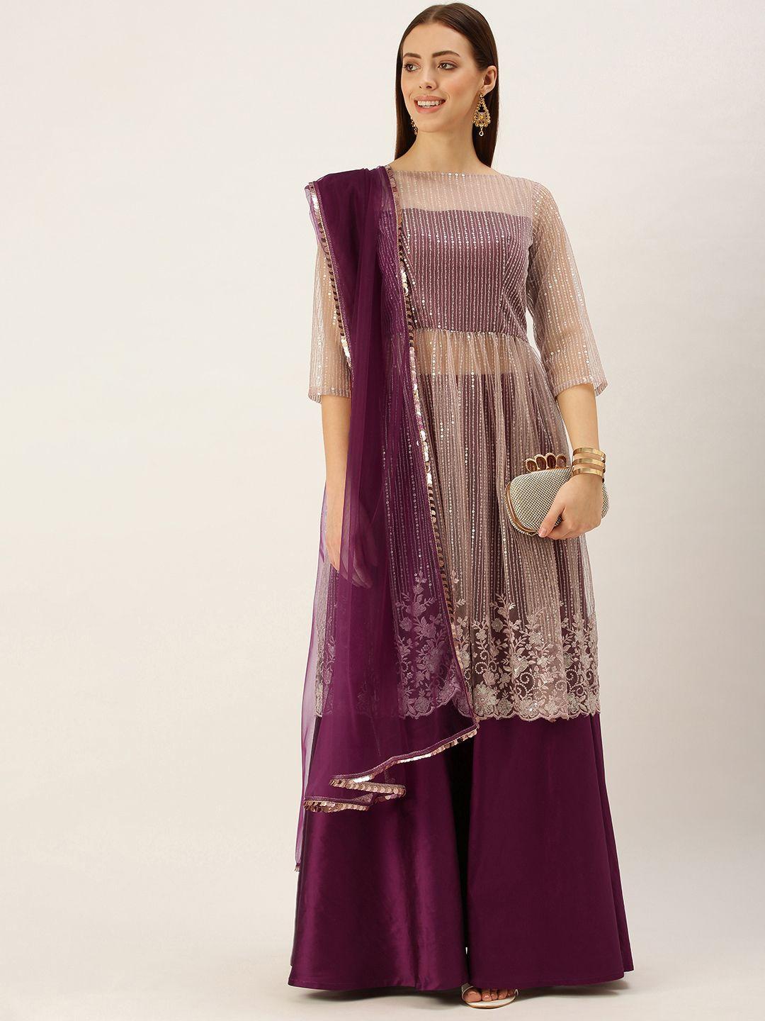 ethnovog purple  off white embellished sequinned ready to wear lehenga set