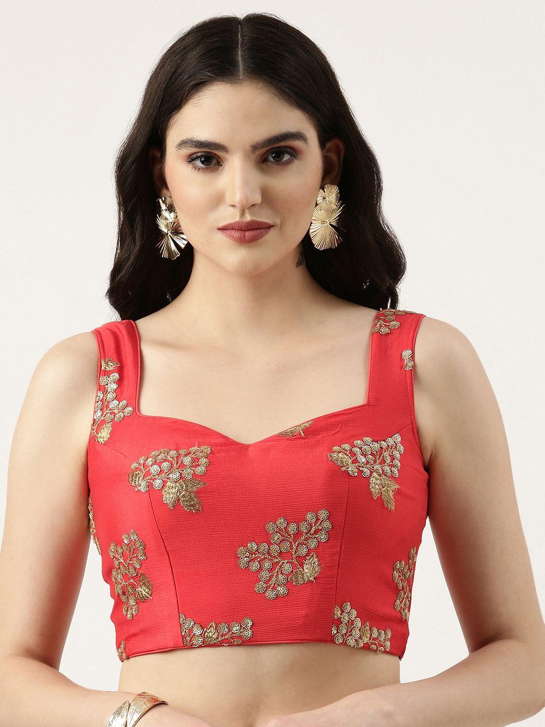 ethnovog sequinned floral embroidered saree blouse