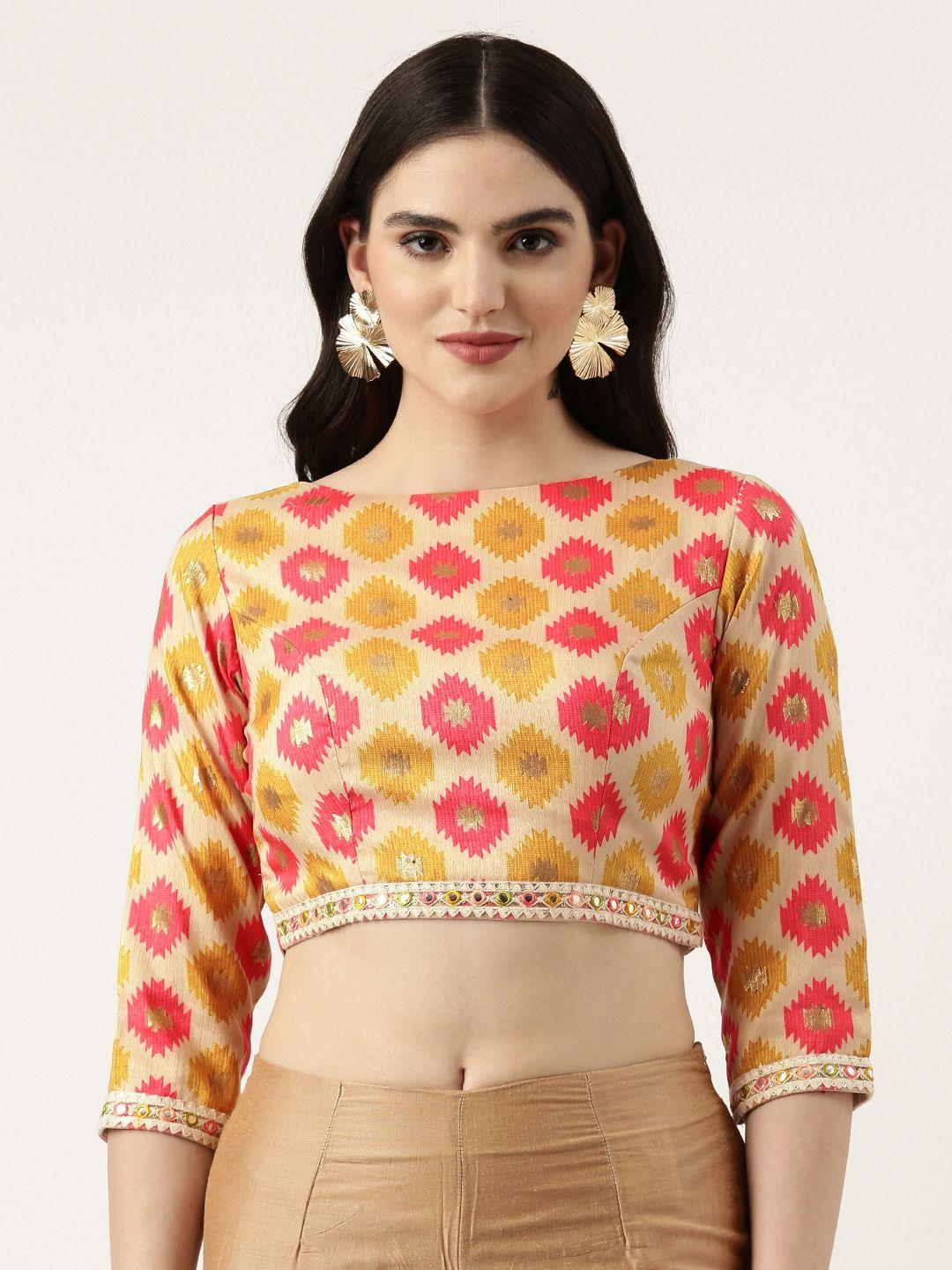 ethnovog abstract printed cotton saree blouse