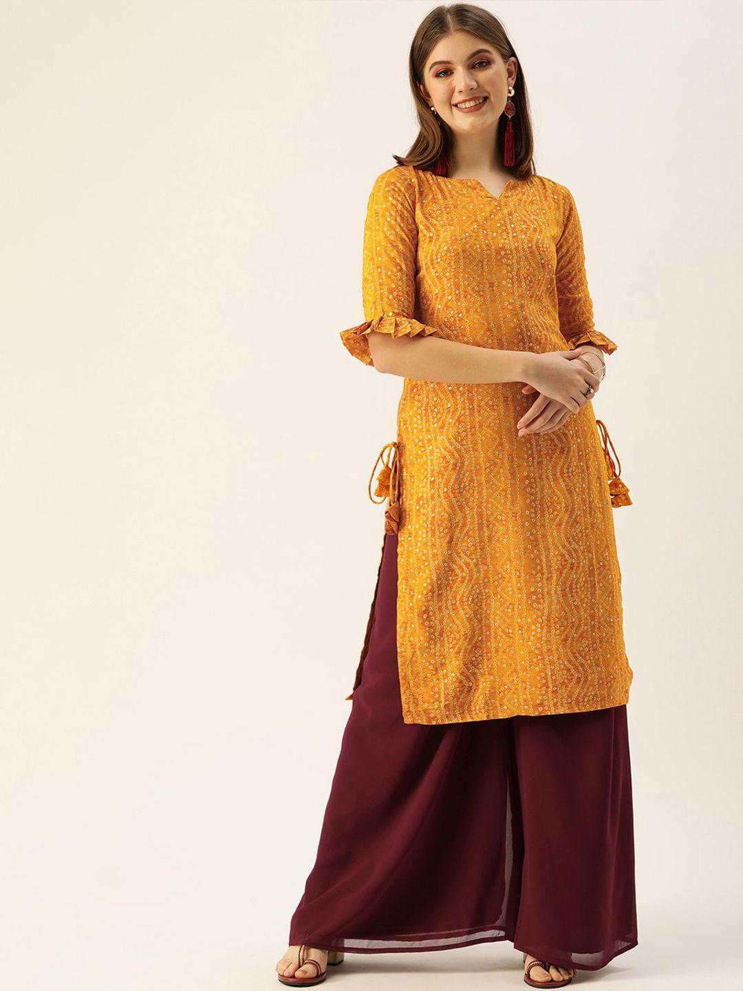 ethnovog bandhani printed sequinned detailed straight kurta