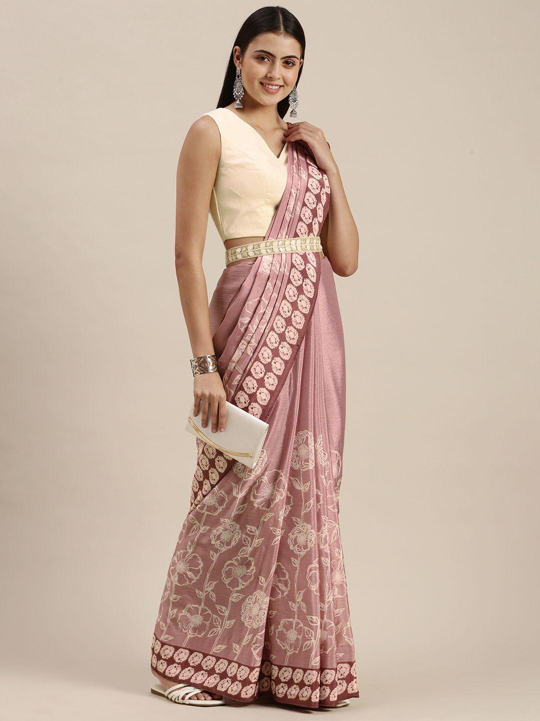 ethnovog beige  pink made to measure floral print saree