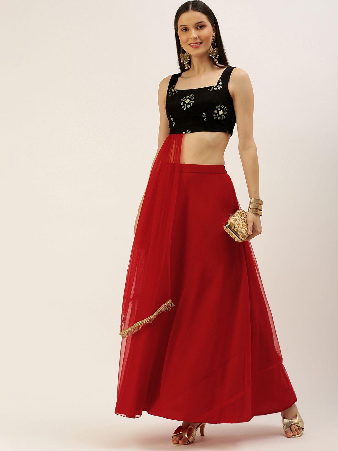 ethnovog black  red embellished sequinned ready to wear lehenga