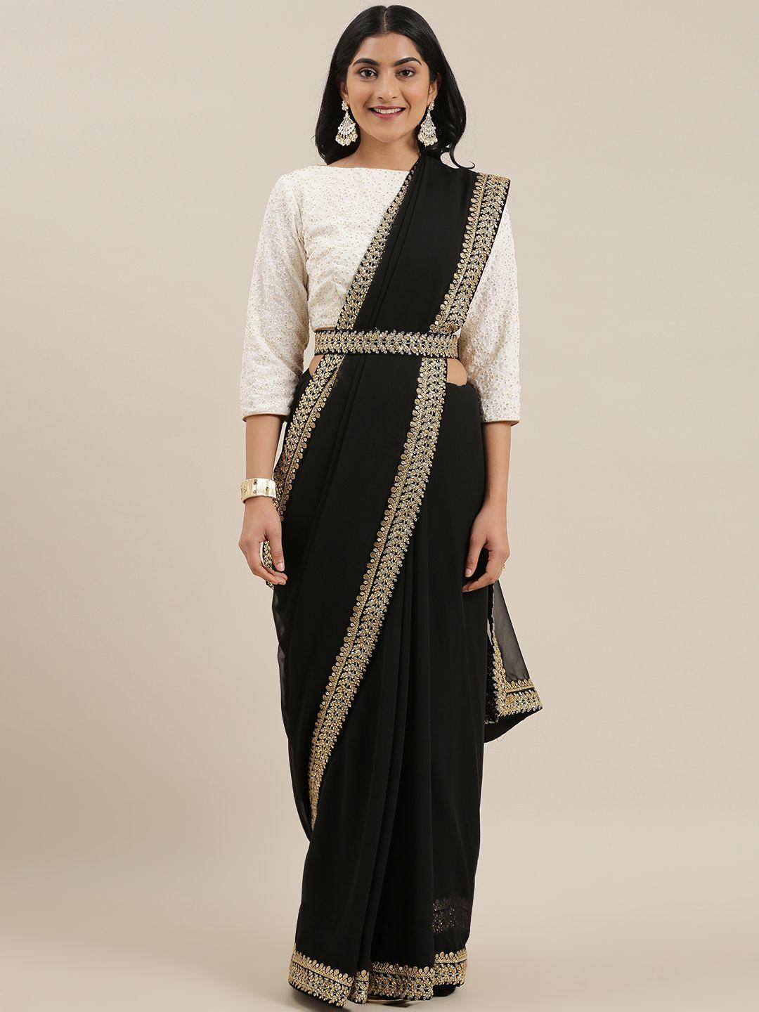 ethnovog black solid made to measure belted saree