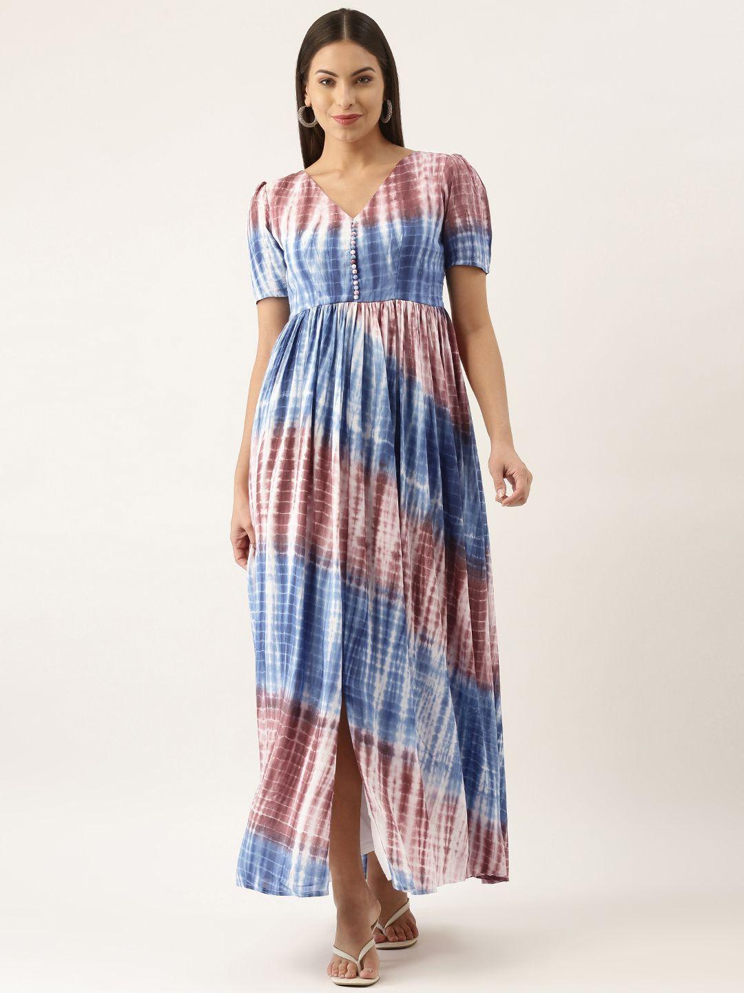 ethnovog blue  red tie and dye maxi dress