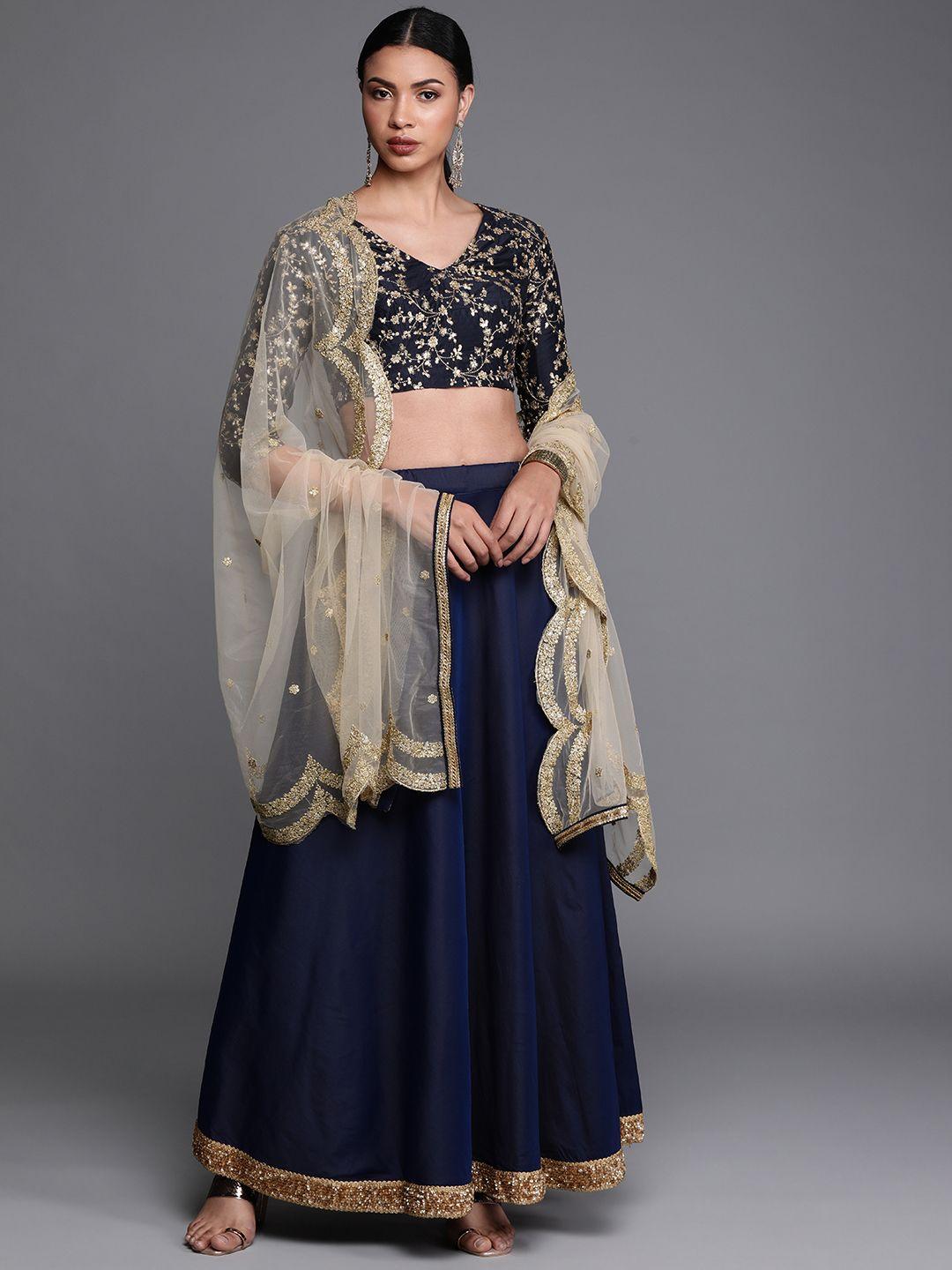 ethnovog blue embellished made to measure lehenga  blouse with dupatta