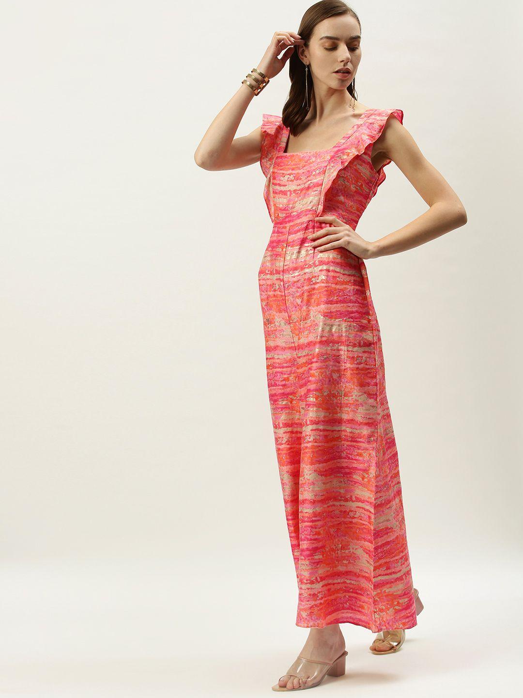 ethnovog coral  multicoloured striped basic jumpsuit with ruffles