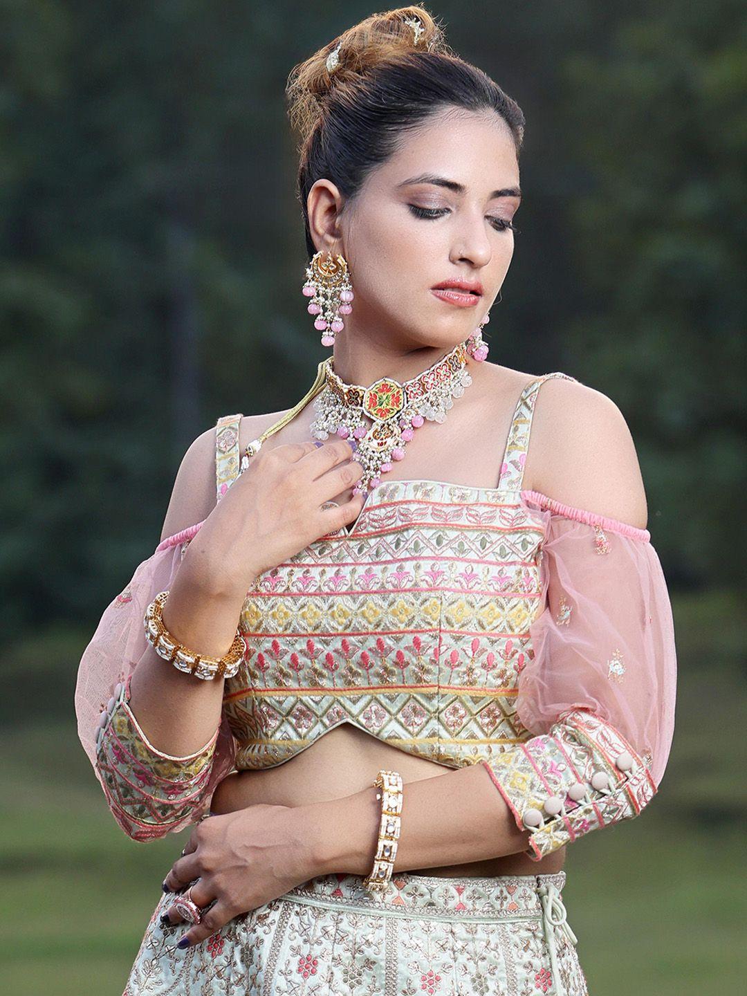 ethnovog dupion silk embroidered ready to wear saree blouse