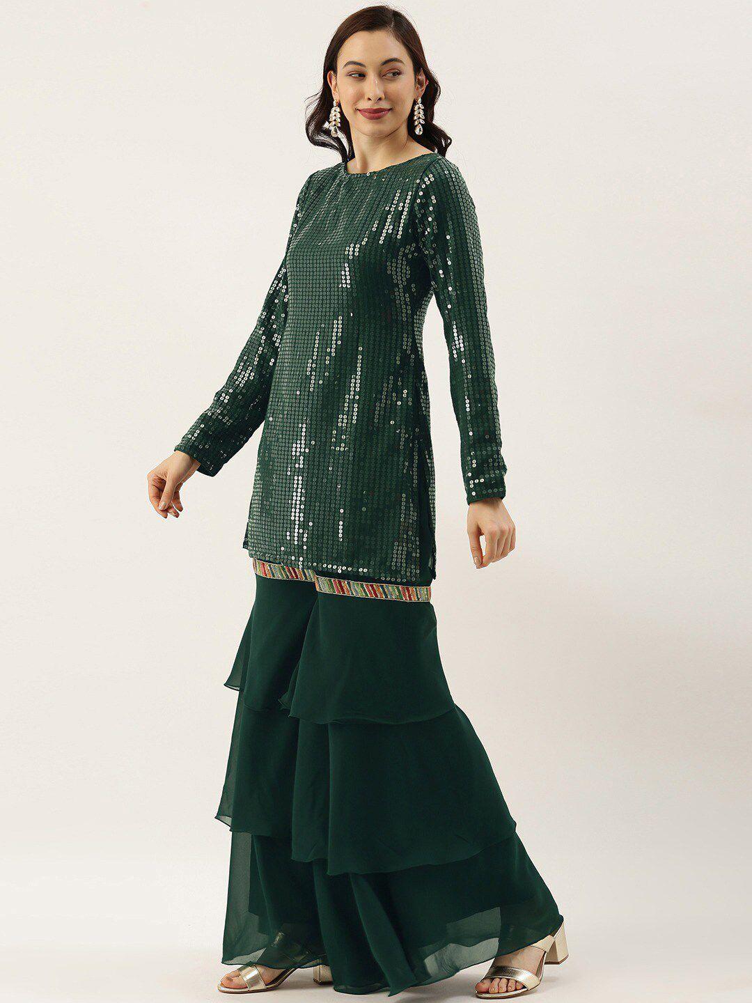 ethnovog embellished boat neck sequins detail straight kurta