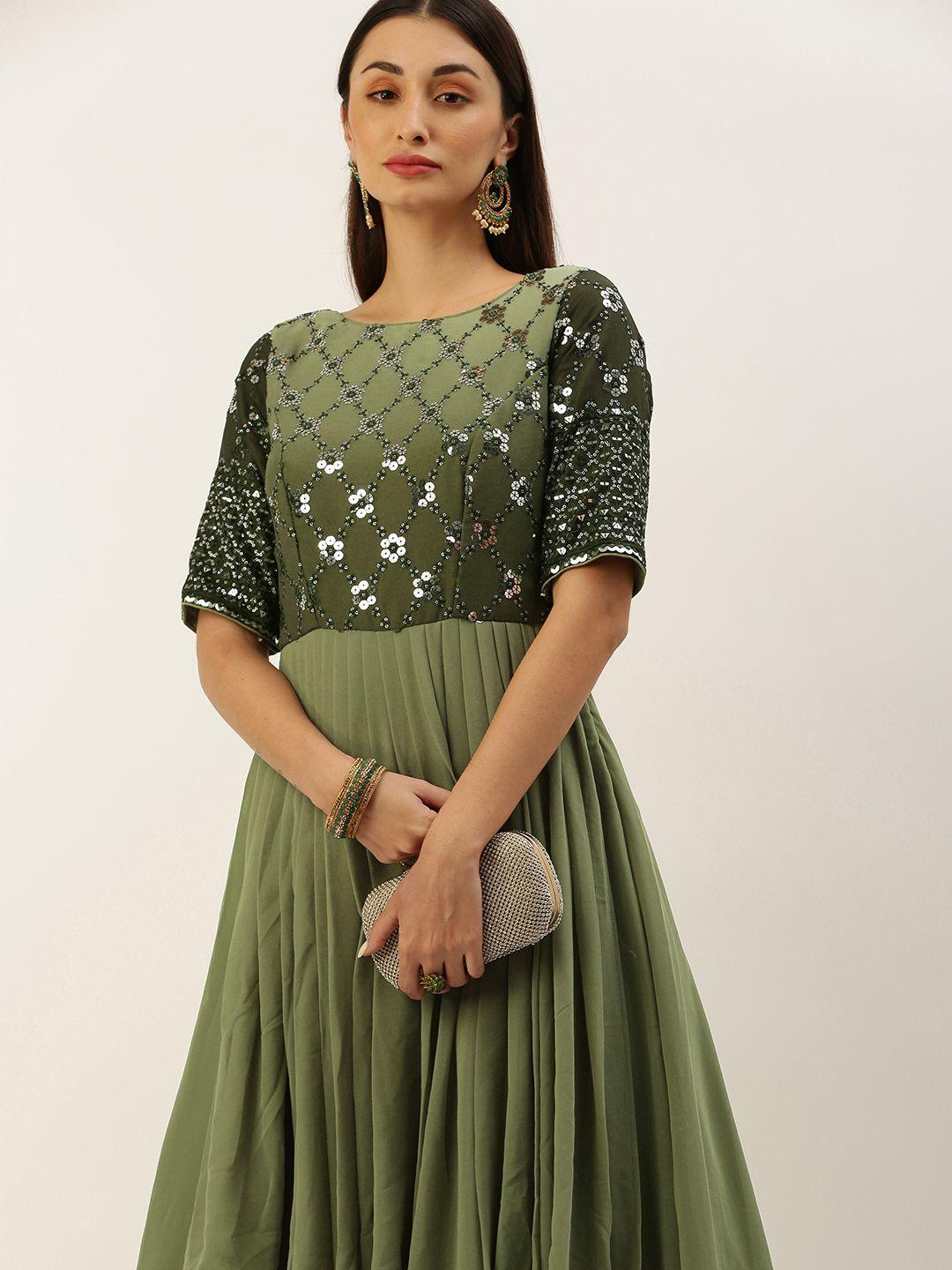 ethnovog embellished layered georgette maxi ethnic dress