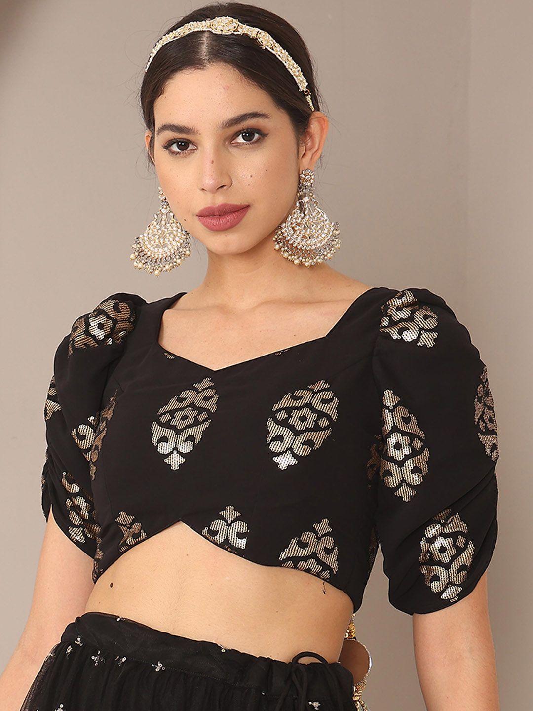 ethnovog embellished sequinned georgette ready to wear saree blouse