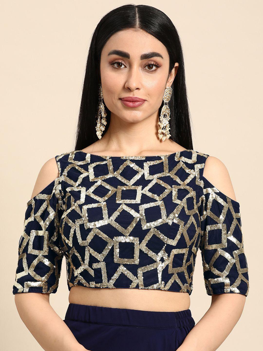ethnovog embellished sequinned net saree blouse