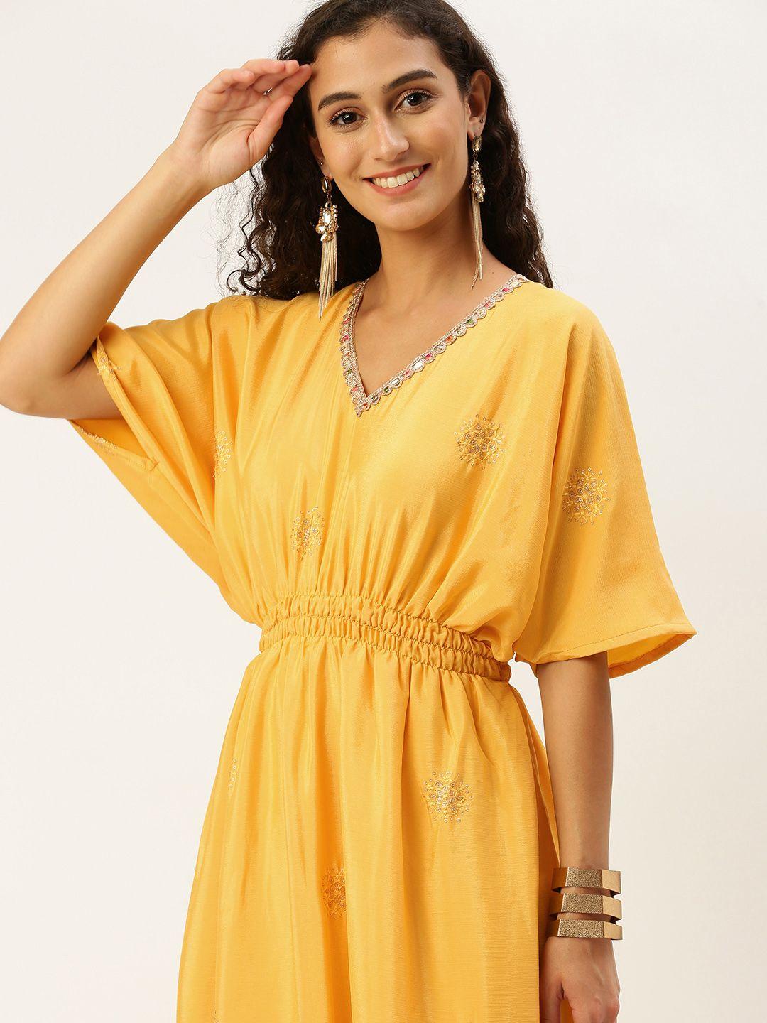 ethnovog embroidered chinon kaftan dress