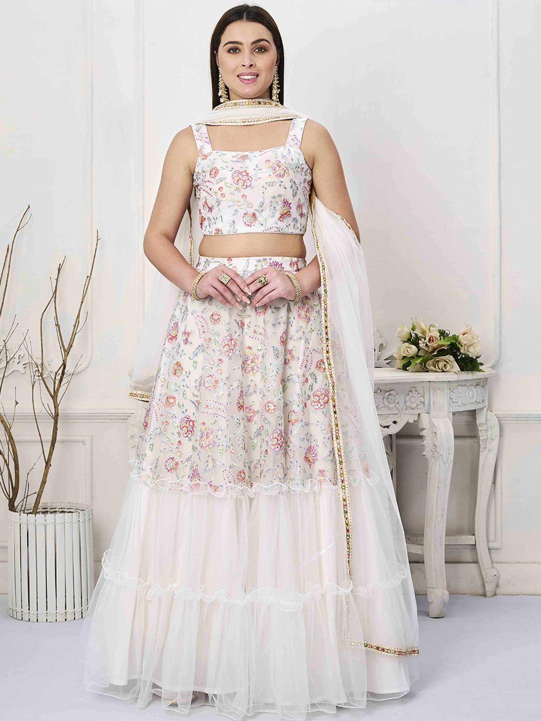 ethnovog embroidered mirror work ready to wear lehenga & blouse with dupatta