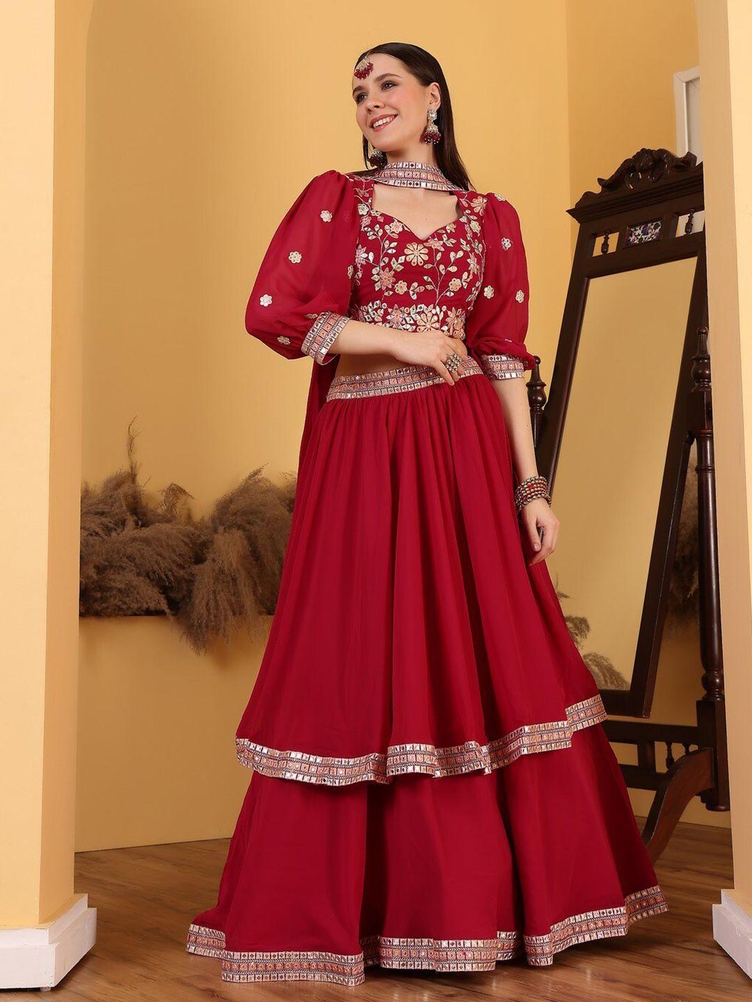 ethnovog embroidered mirror work ready to wear lehenga & blouse with dupatta