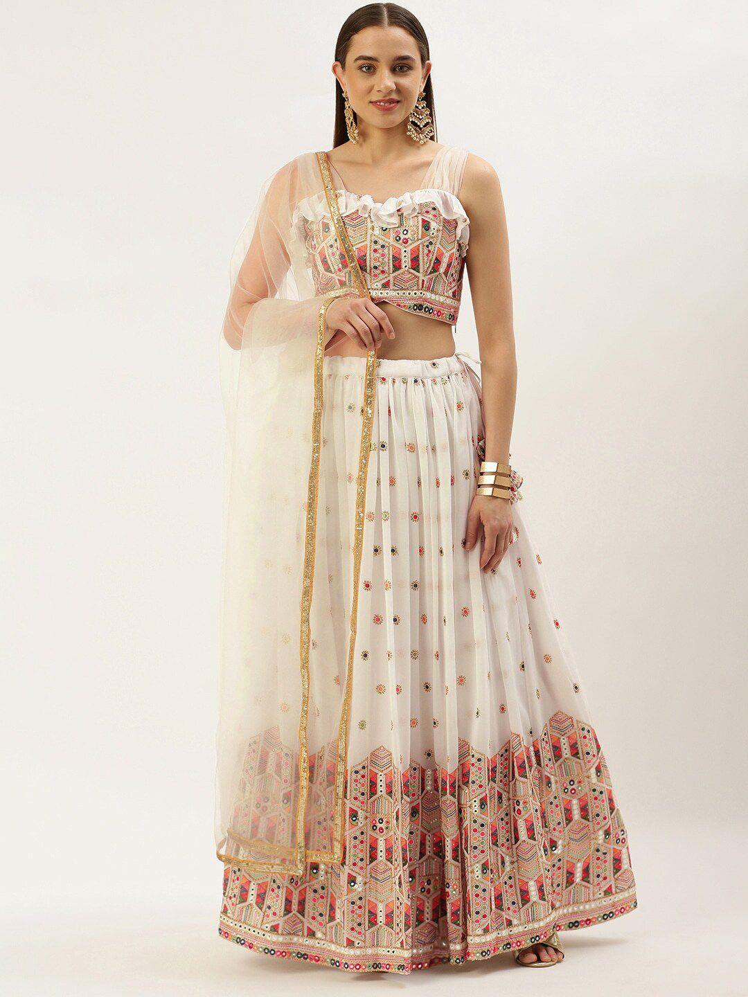 ethnovog embroidered mirror work semi-stitched lehenga & unstitched blouse with dupatta