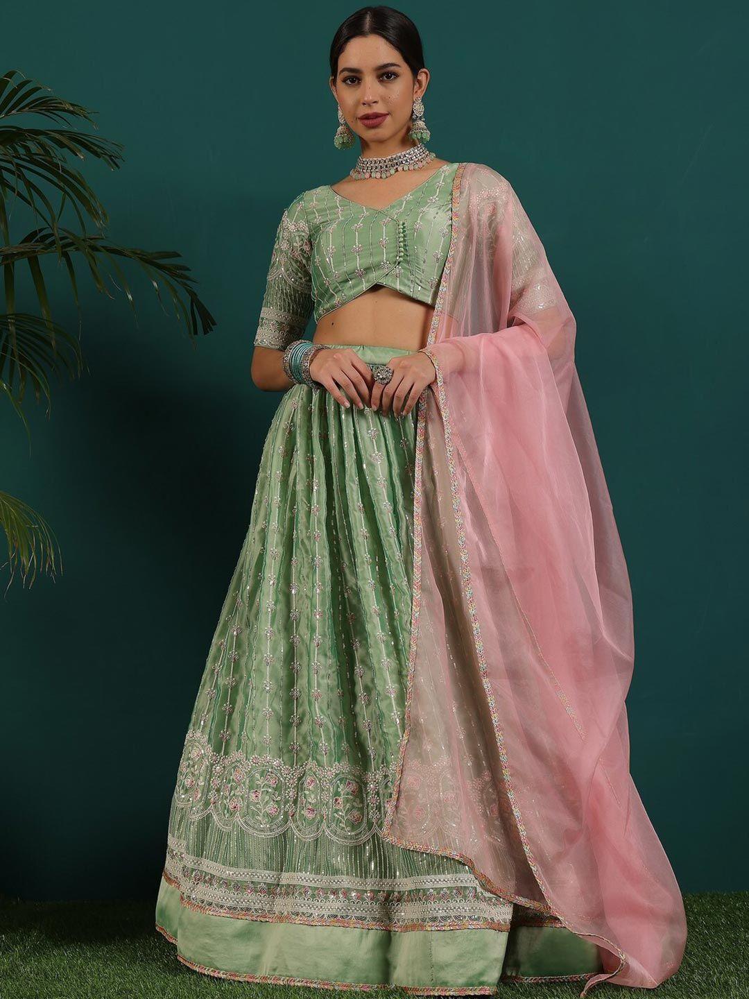 ethnovog embroidered ready to wear lehenga & blouse with dupatta