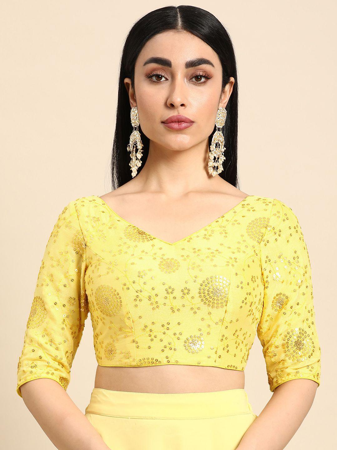 ethnovog embroidered sequinned chinon saree blouse