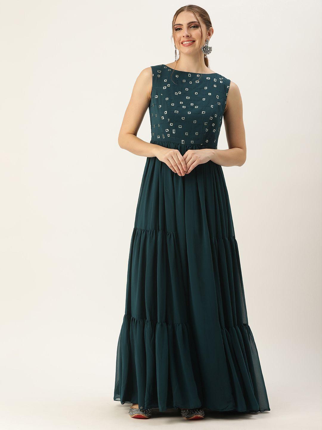 ethnovog embroidered sequinned georgette maxi ethnic gown