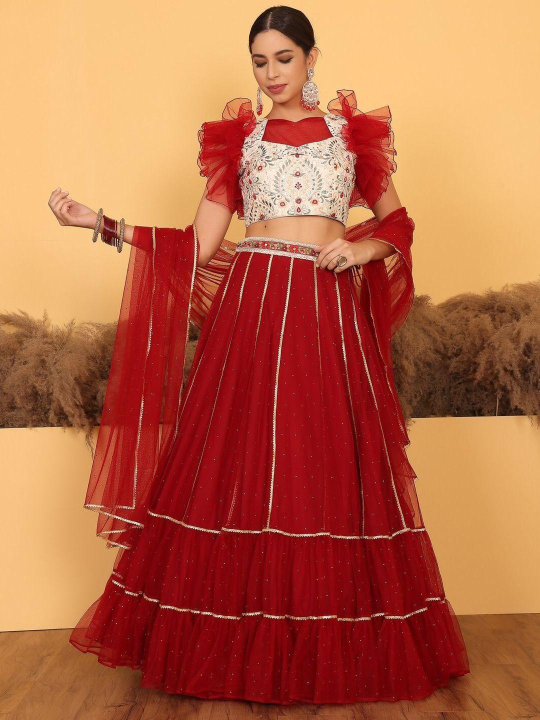 ethnovog embroidered thread work ready to wear lehenga & blouse with dupatta