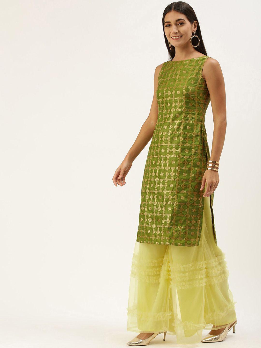 ethnovog ethnic motifs woven design sleeveless straight kurta