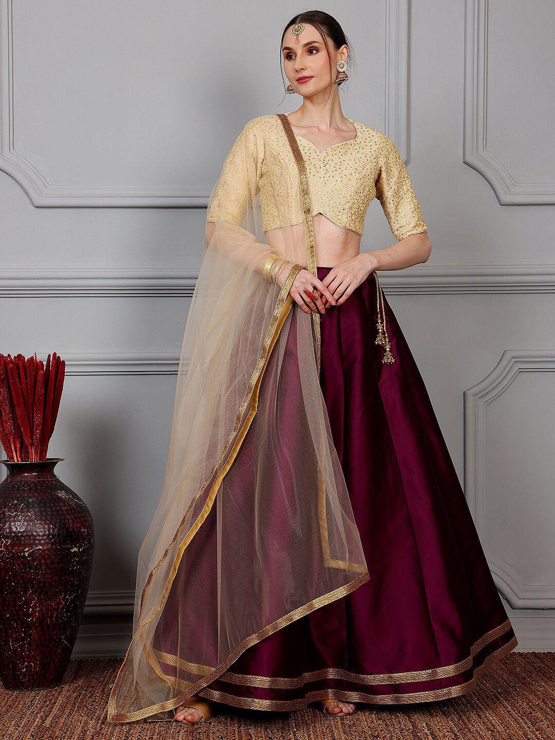 ethnovog floral embellished semi-stitched lehenga & unstitched blouse with dupatta