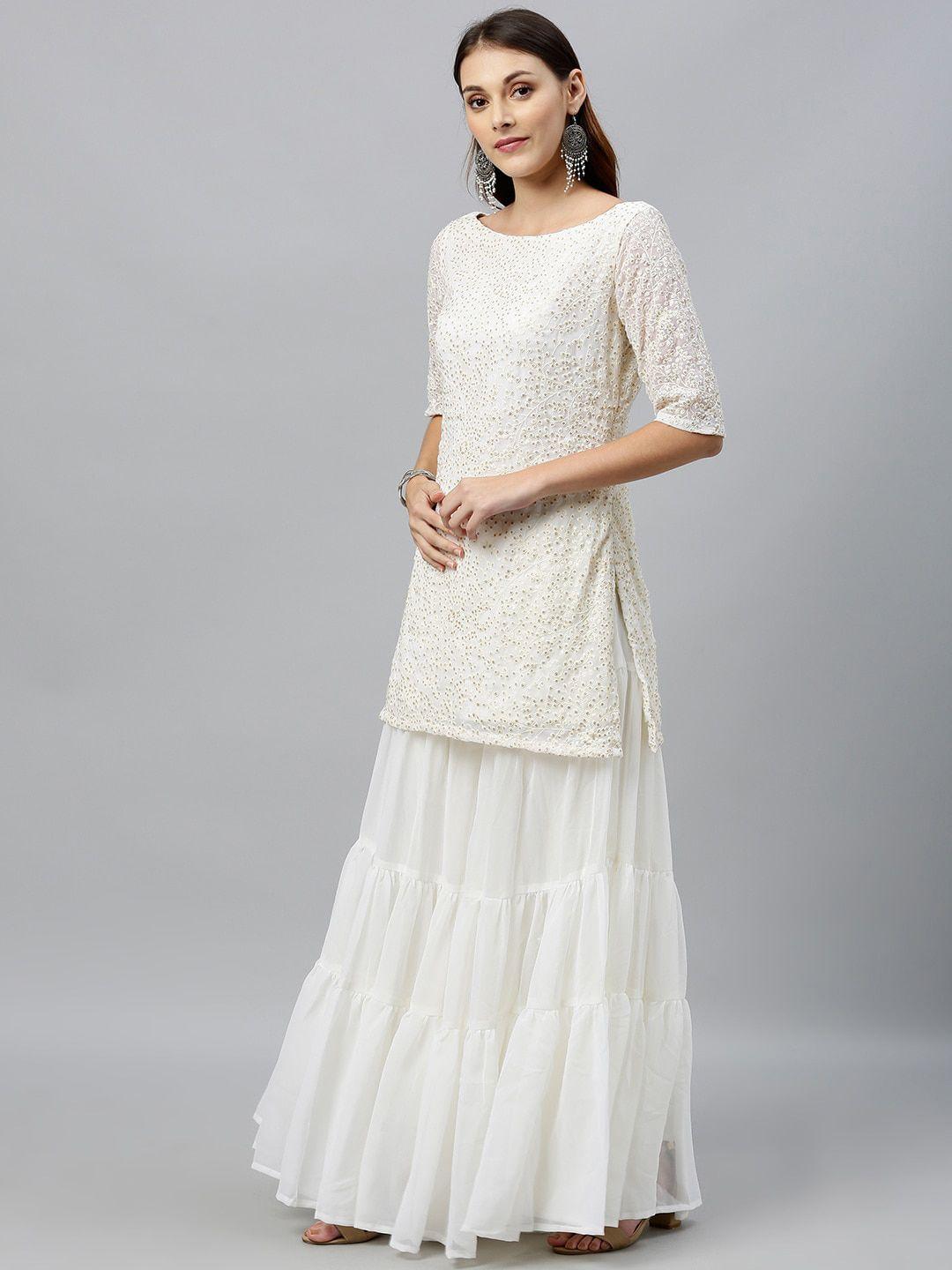 ethnovog floral embroidered boat neck sequinned detailed straight kurta