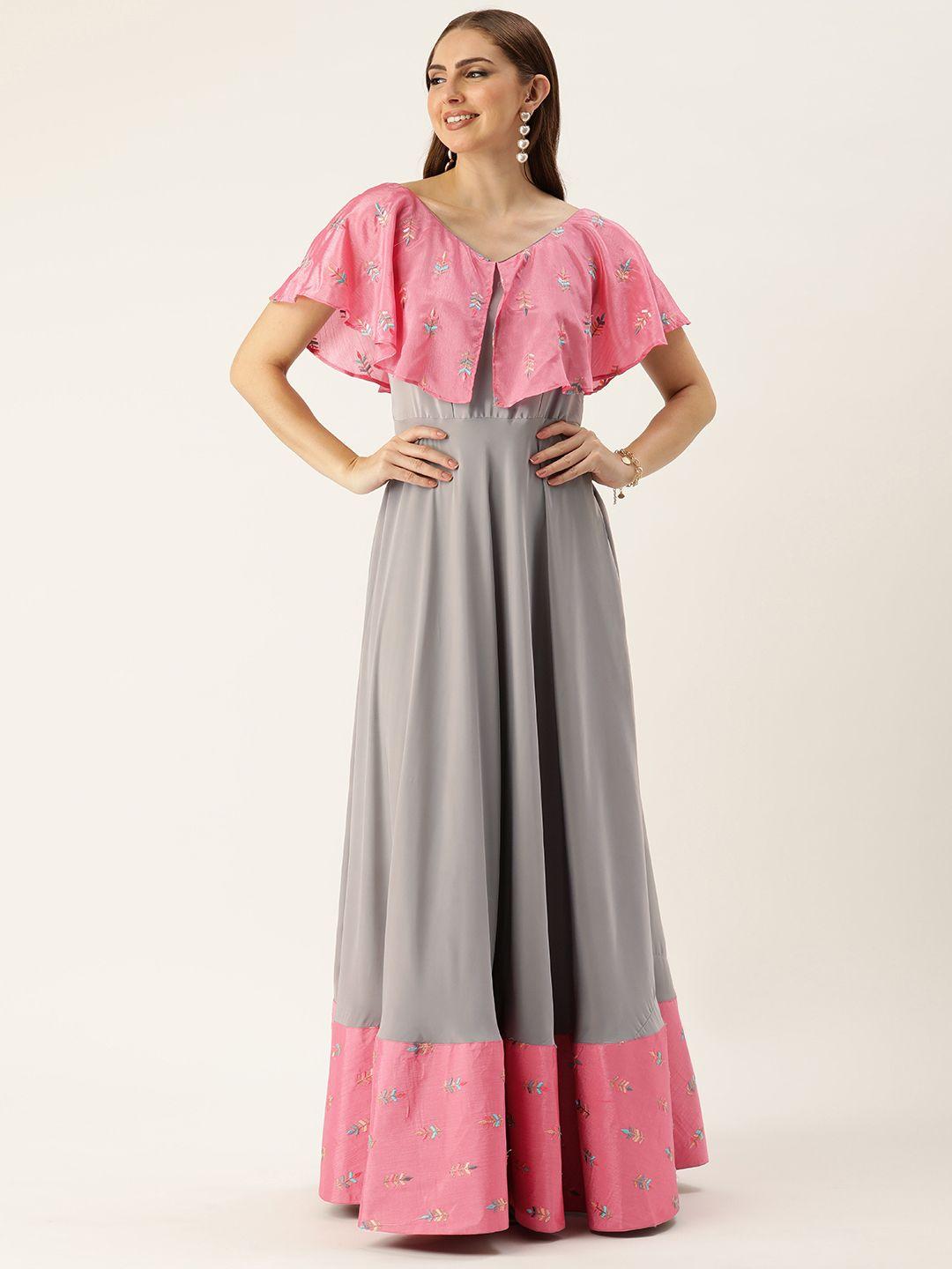 ethnovog floral embroidered cape sleeves maxi dress