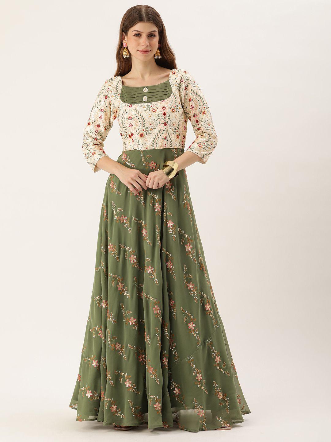 ethnovog floral embroidered georgette gown maxi dress