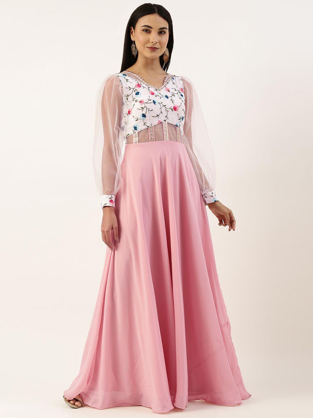 ethnovog floral embroidered georgette maxi dress