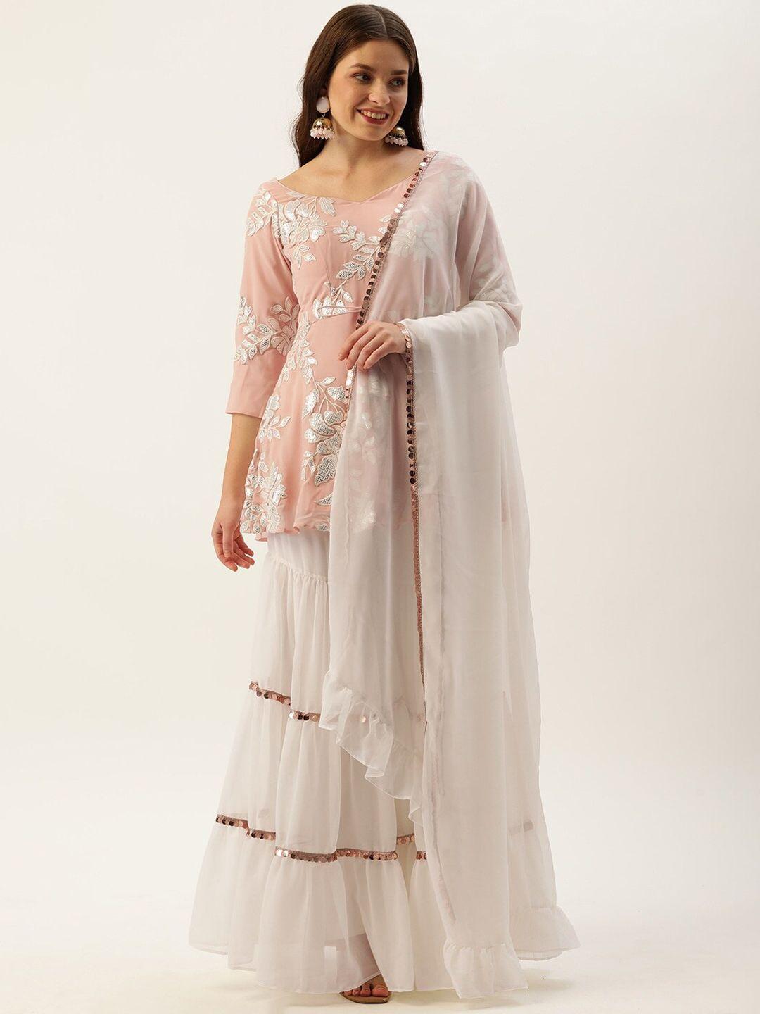 ethnovog floral embroidered gotta patti a-line kurti with sharara & dupatta