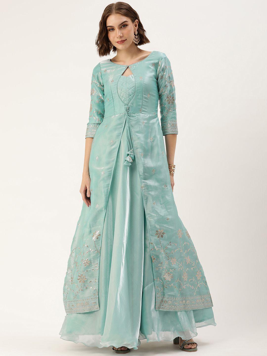 ethnovog floral embroidered layered gown dress