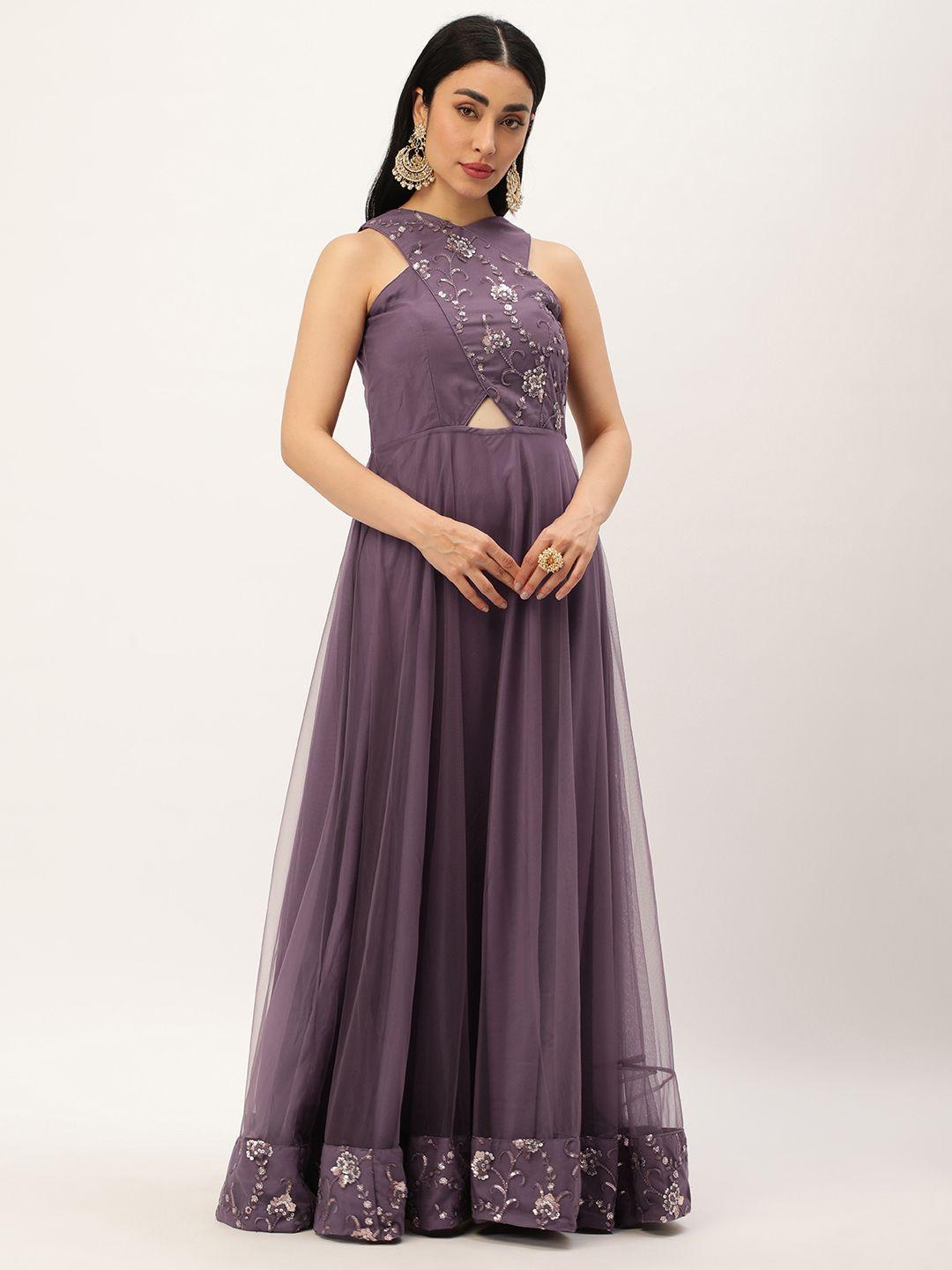 ethnovog floral embroidered net maxi dress