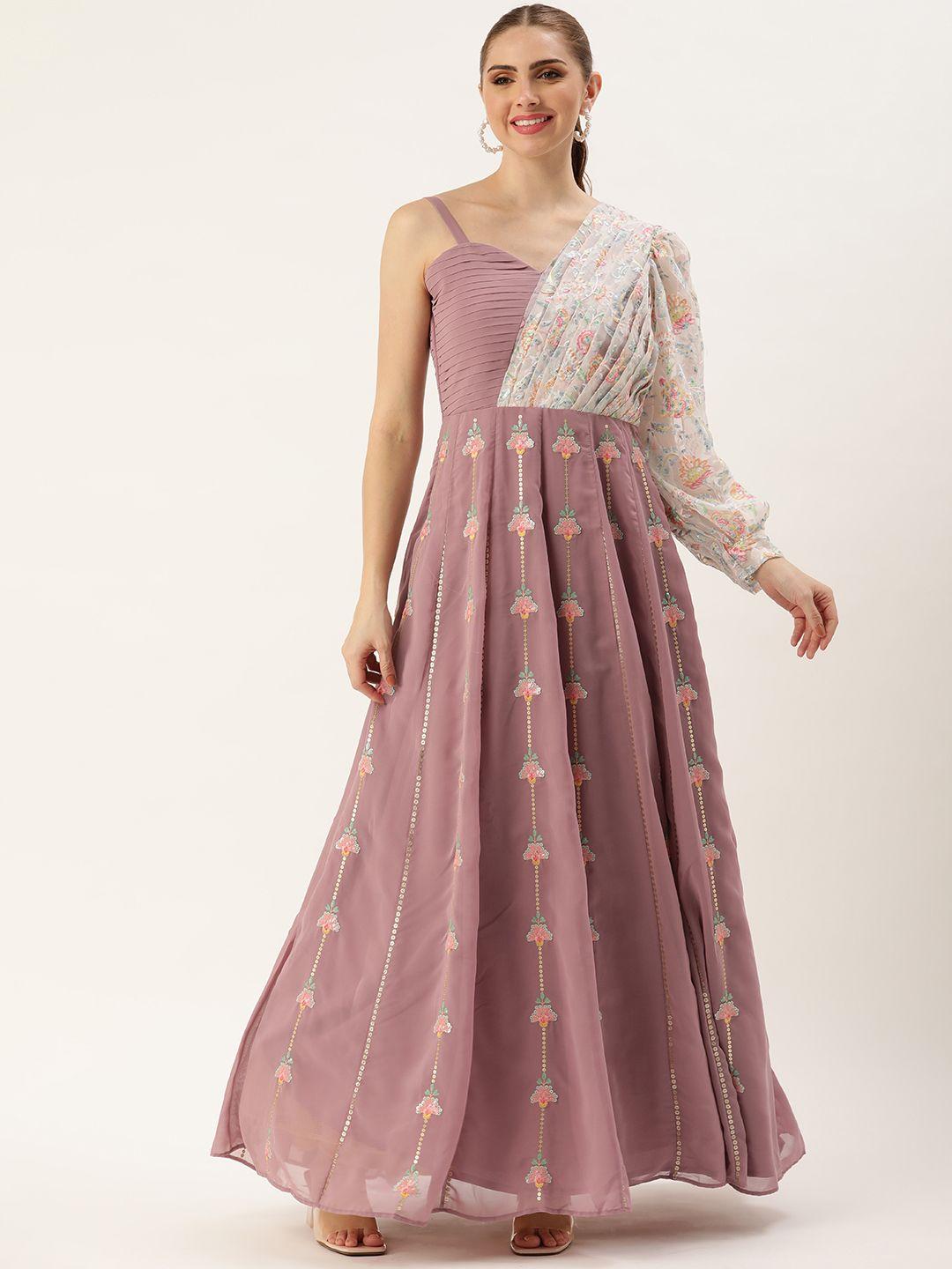 ethnovog floral embroidered sequined gown dress
