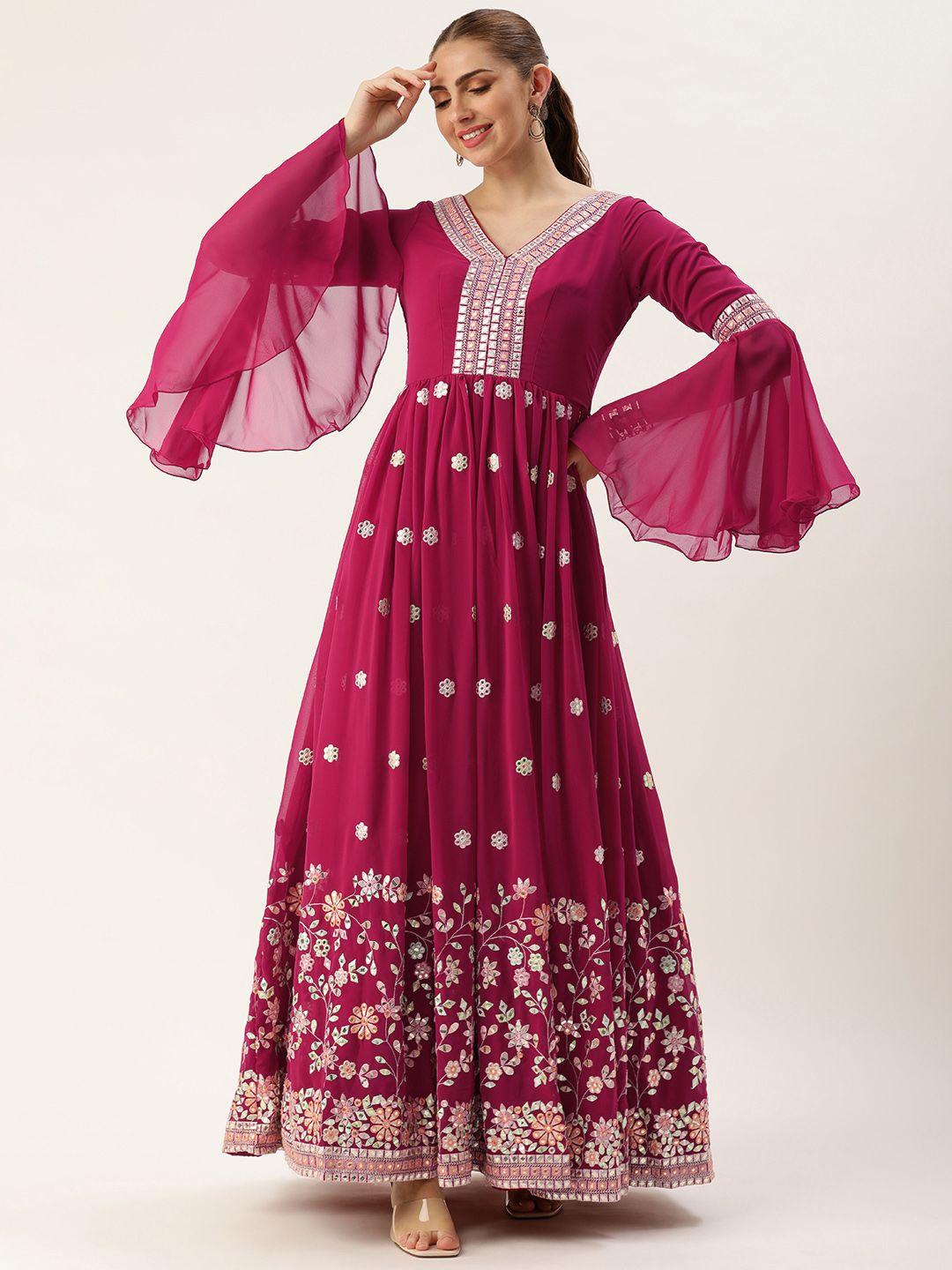 ethnovog floral embroidered sequined gown ethnic dress