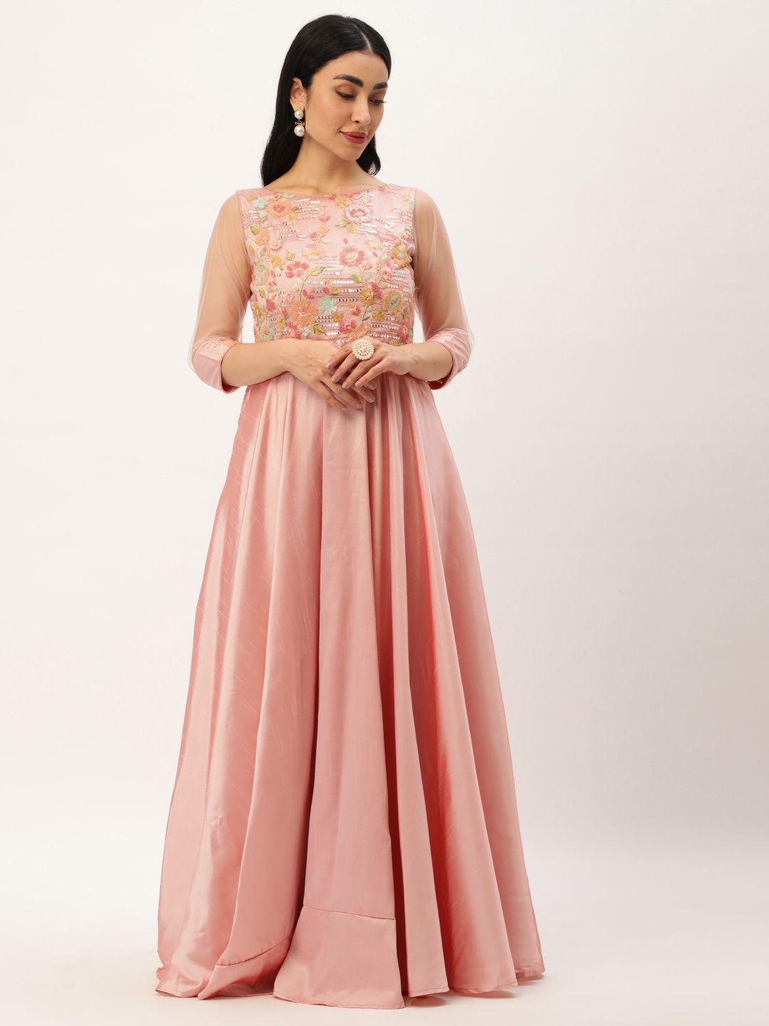 ethnovog floral embroidered sequined maxi gown