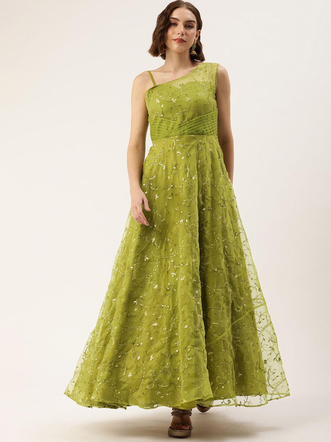 ethnovog floral embroidered sequinned gown