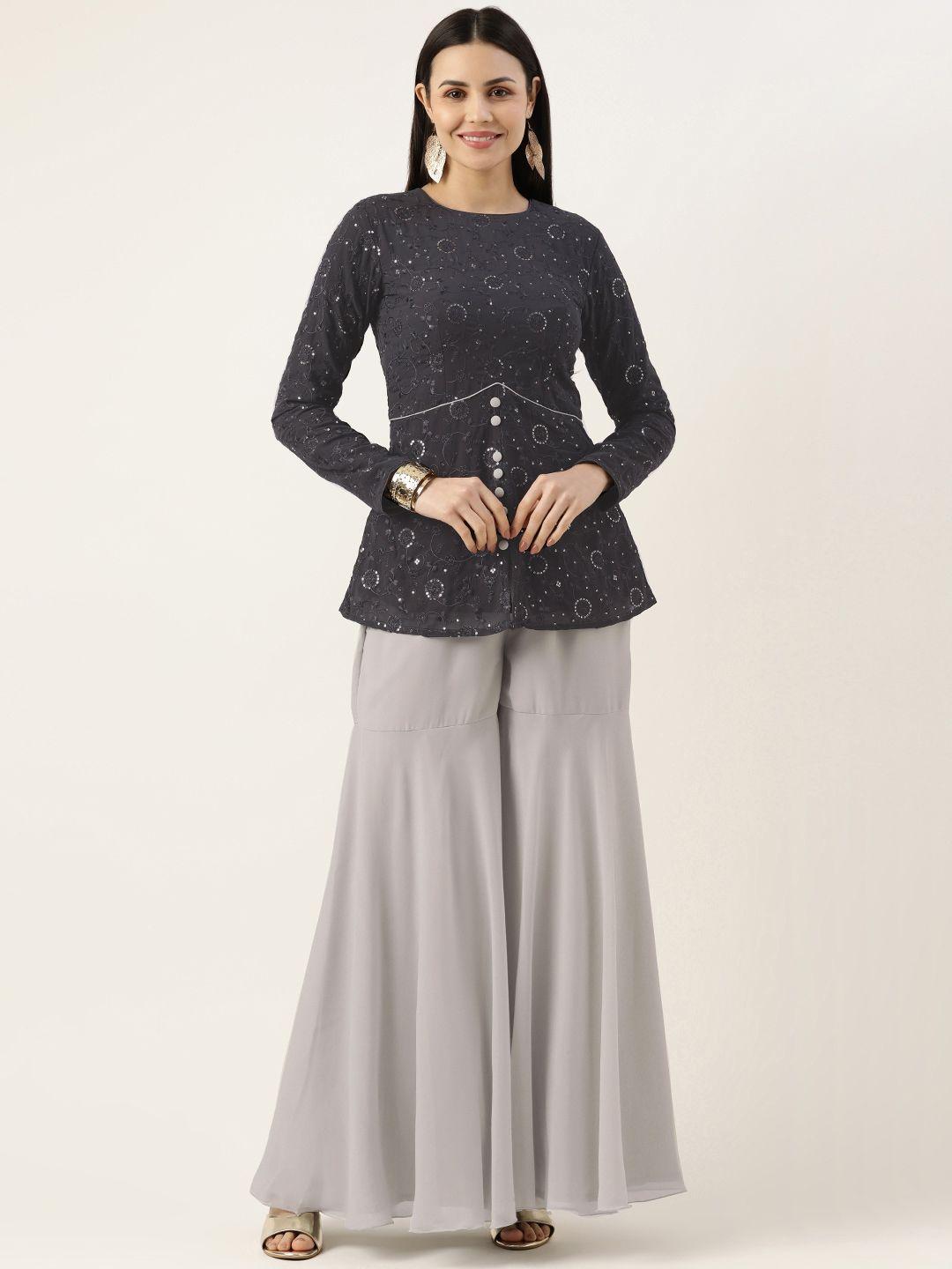 ethnovog floral embroidered sequinned top with sharara