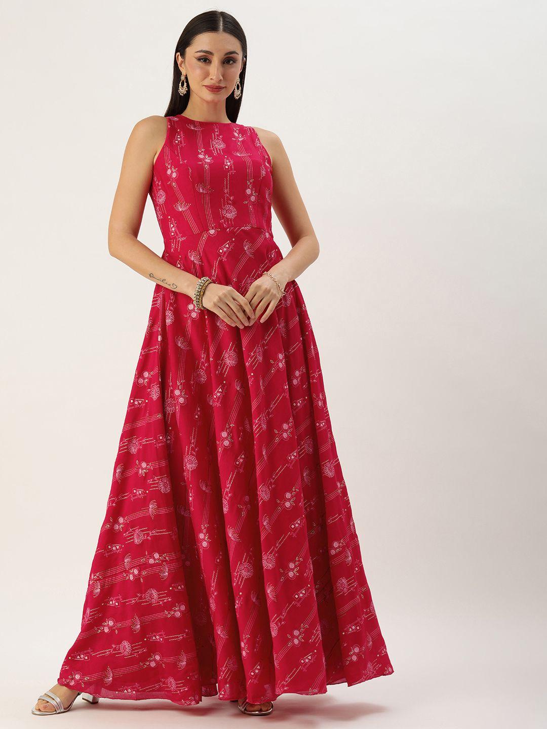 ethnovog floral foil print maxi ethnic dress
