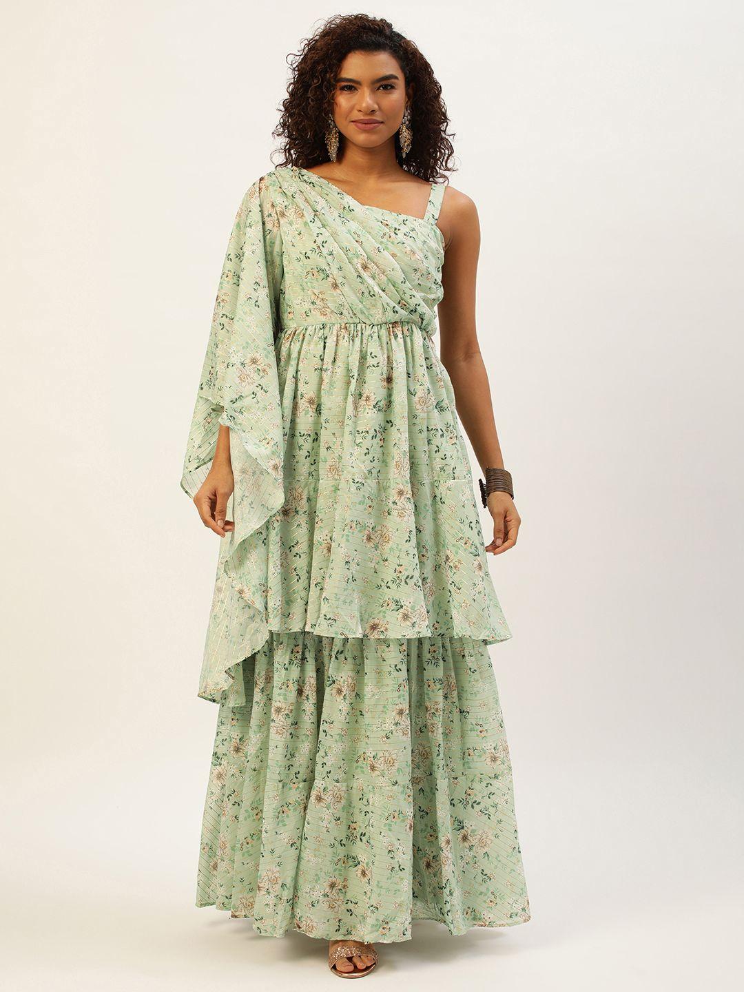 ethnovog floral one shoulder layered maxi dress