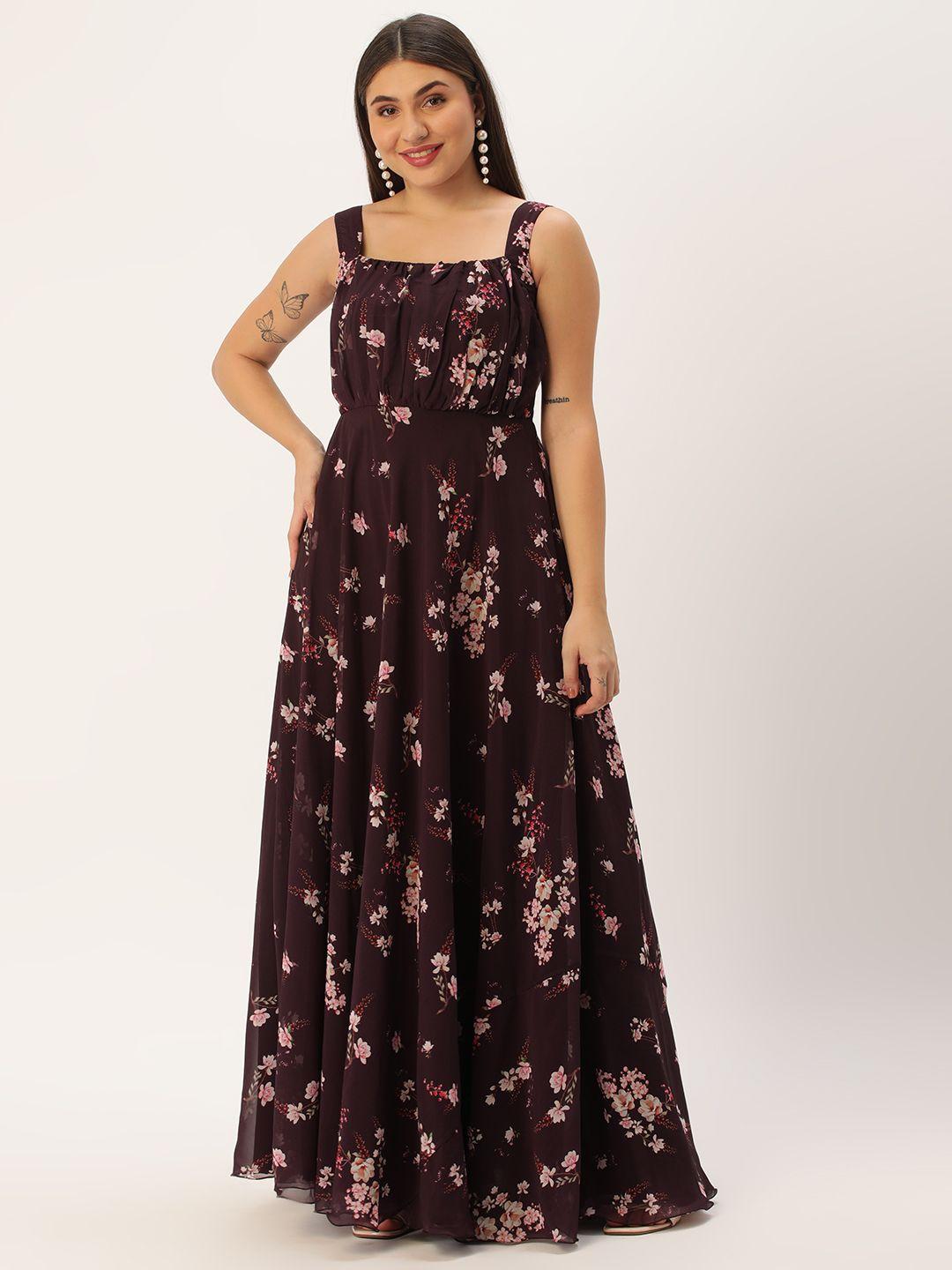 ethnovog floral print georgette a-line maxi dress