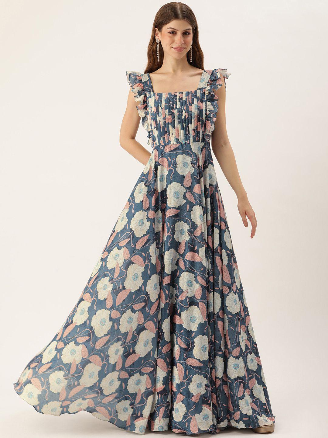 ethnovog floral print pleated gown maxi dress