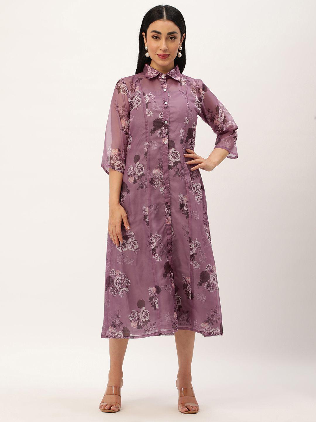 ethnovog floral print shirt midi dress with inner