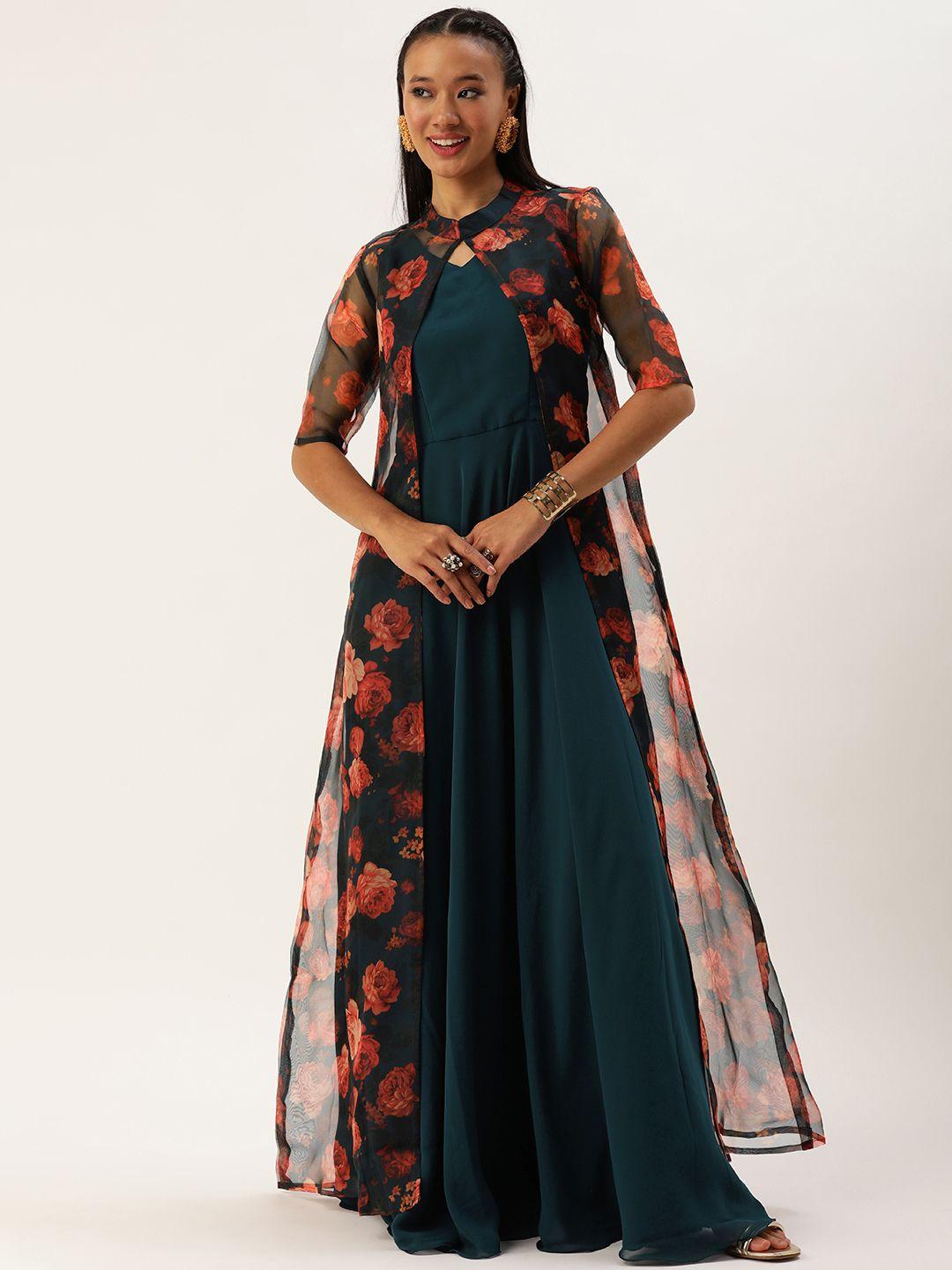 ethnovog floral printed maxi gown dress with jacket