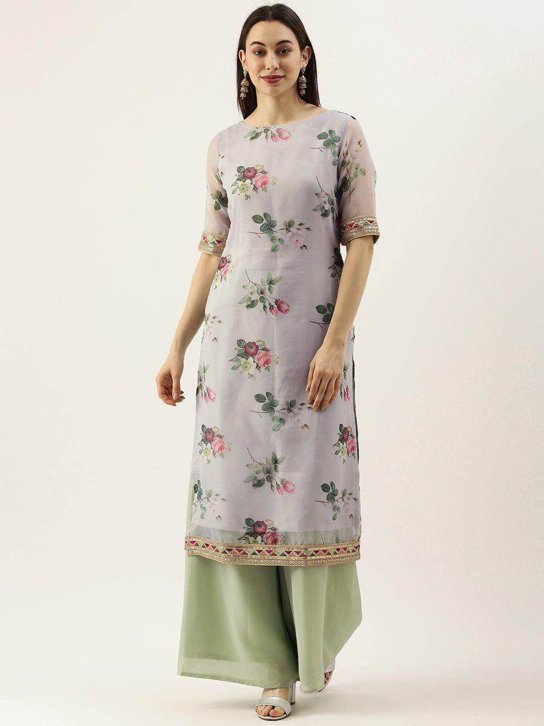 ethnovog floral printed organza straight kurta