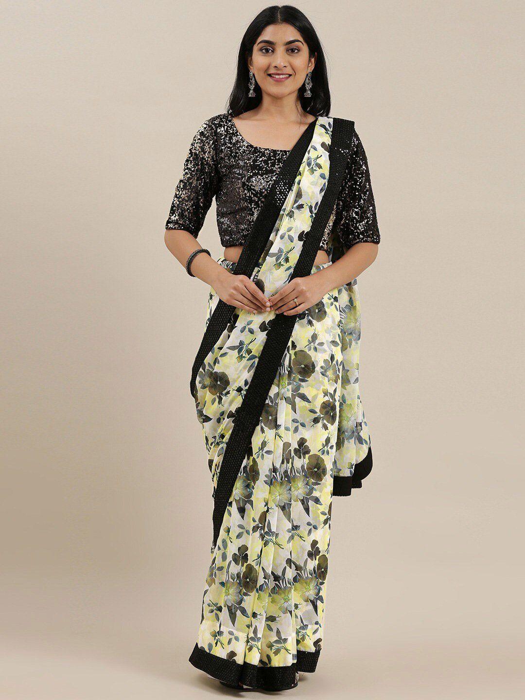 ethnovog floral printed sequined saree