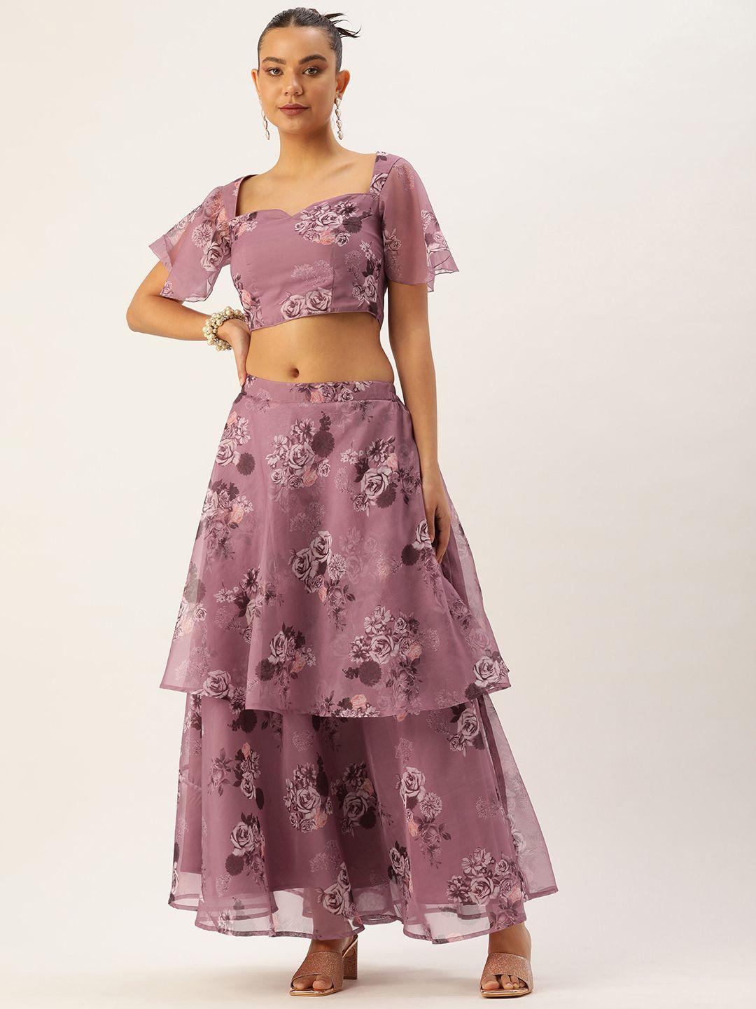 ethnovog floral printed top with skirt