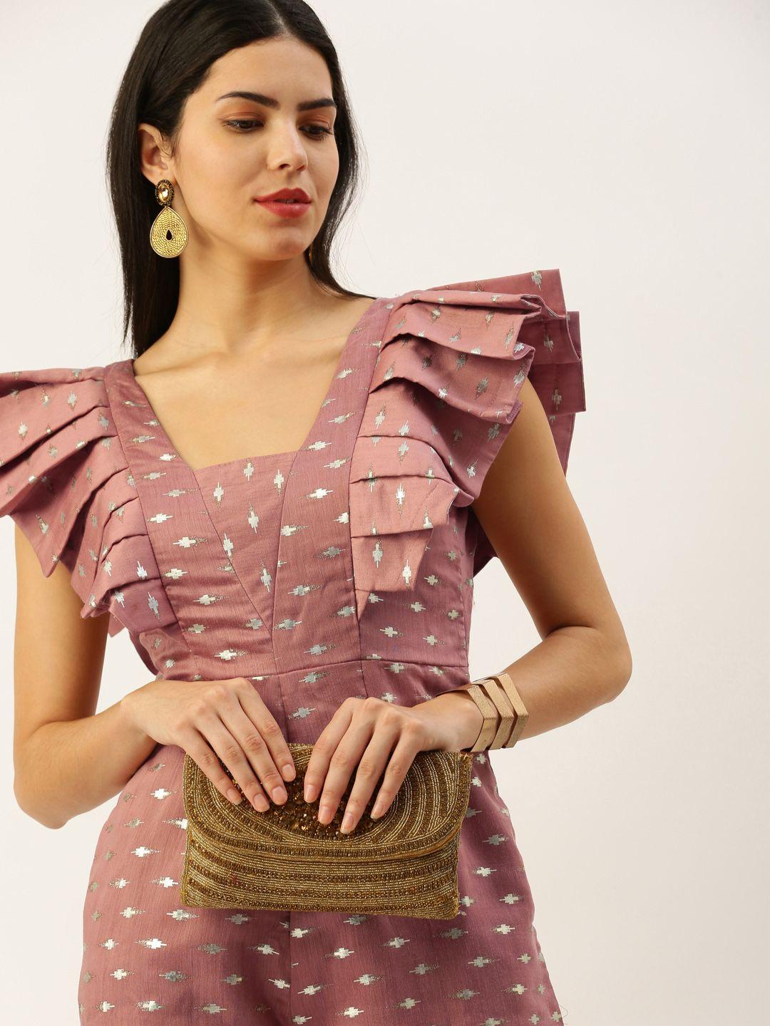 ethnovog foil printed flutter sleeves culotte ethnic jumpsuit