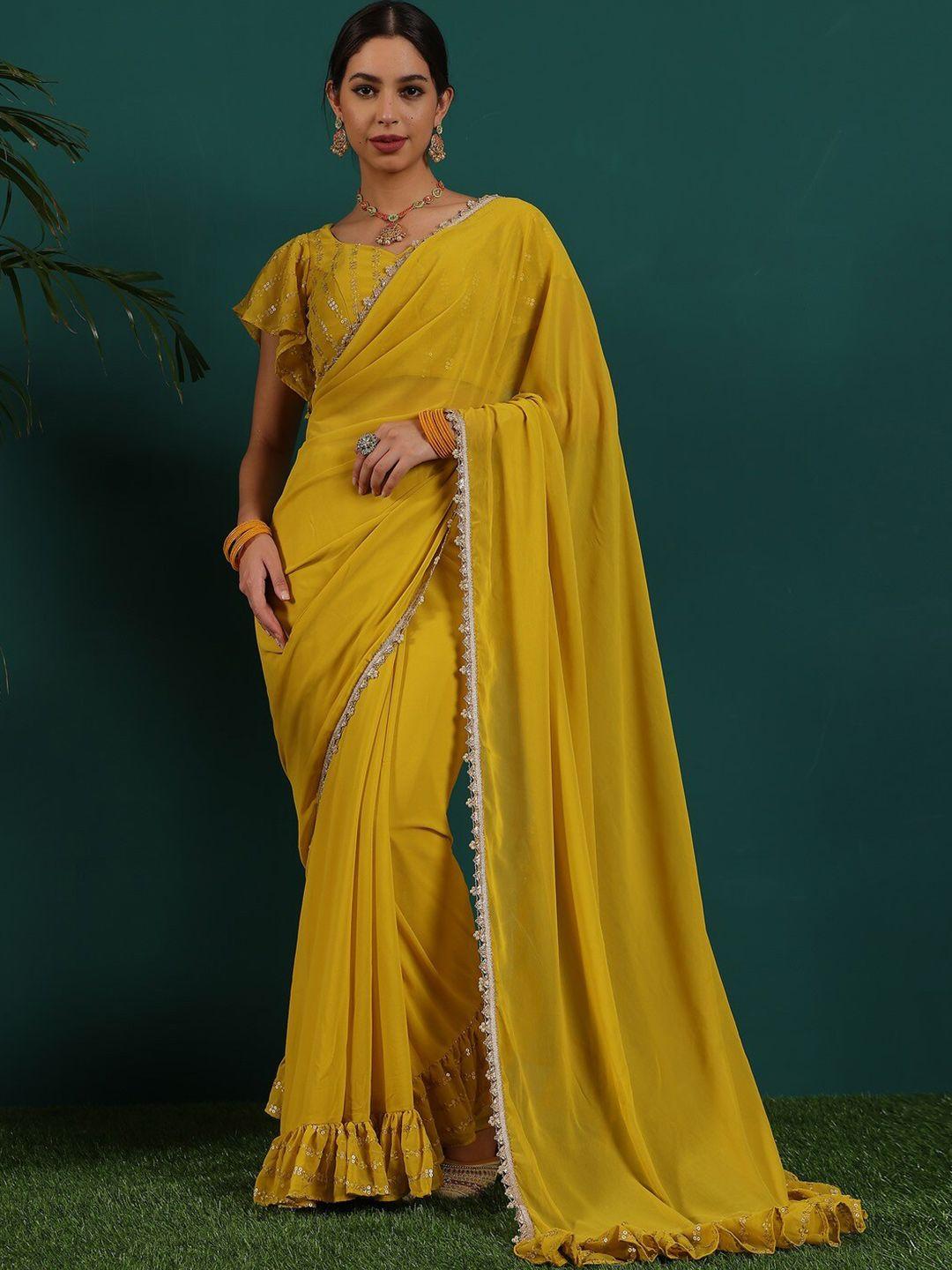 ethnovog gotta patti & ruffled detail saree with stitched blouse