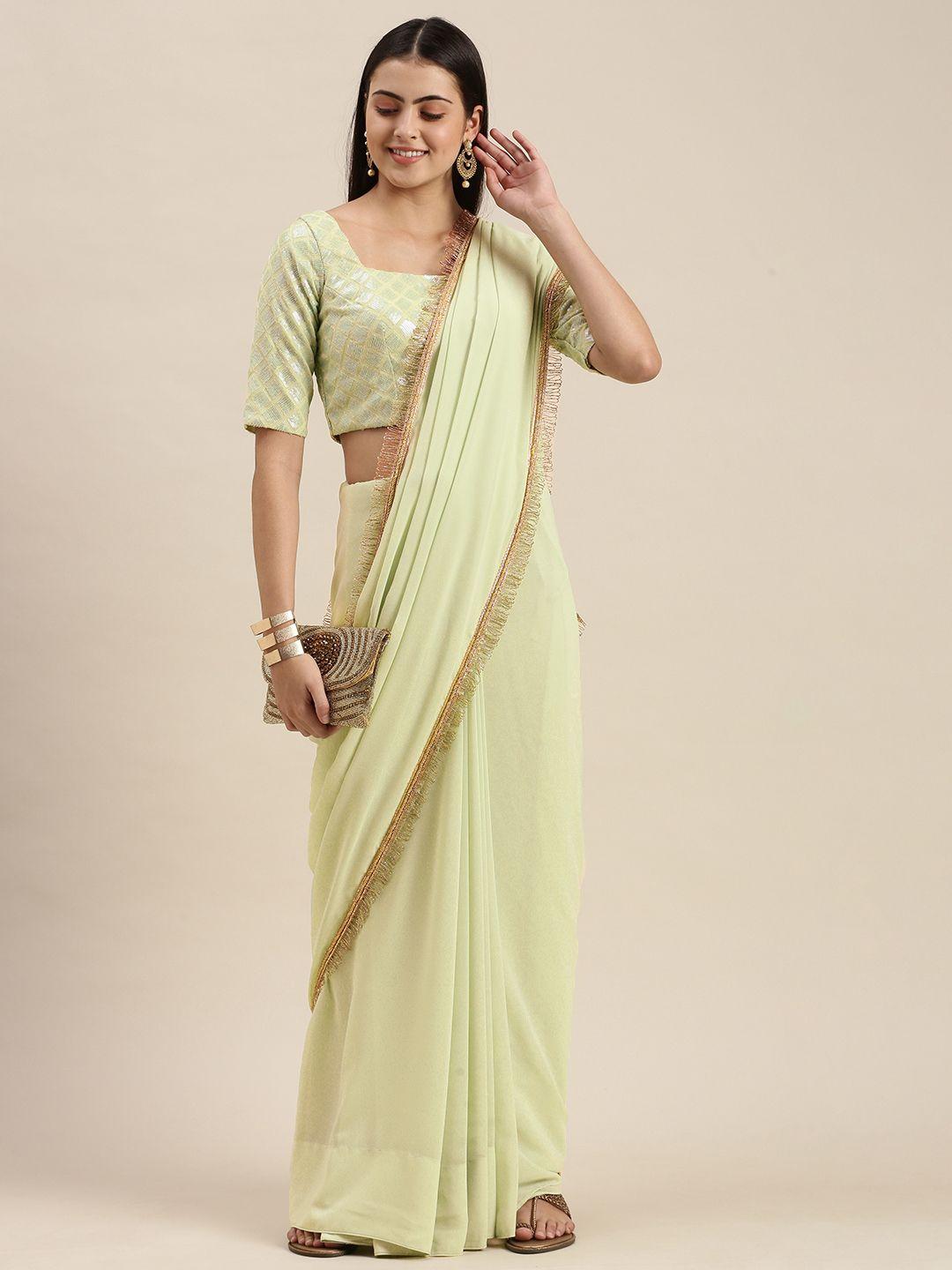 ethnovog green  gold-toned solid made to measure sequined embroidered saree
